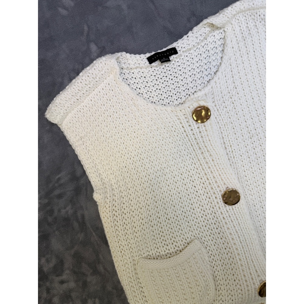Sanctuary Cream Chunky Knit Button Front Cardigan Vest Gold Buttons Small
